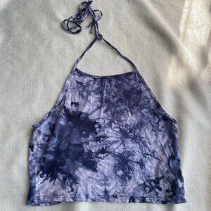 Blue Tie Dye Halter Crop Top